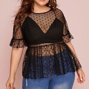 SHEIN Dot Mesh Sheer Peplum